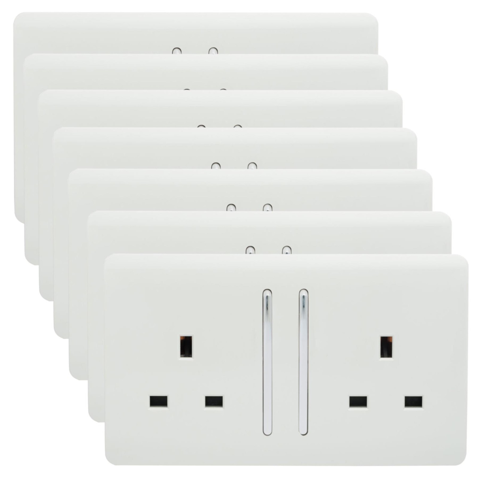 Trendi 2 Gang Artistic Modern Glossy 13 Amp Switched Plug Socket White Pack (x7) - Image 2