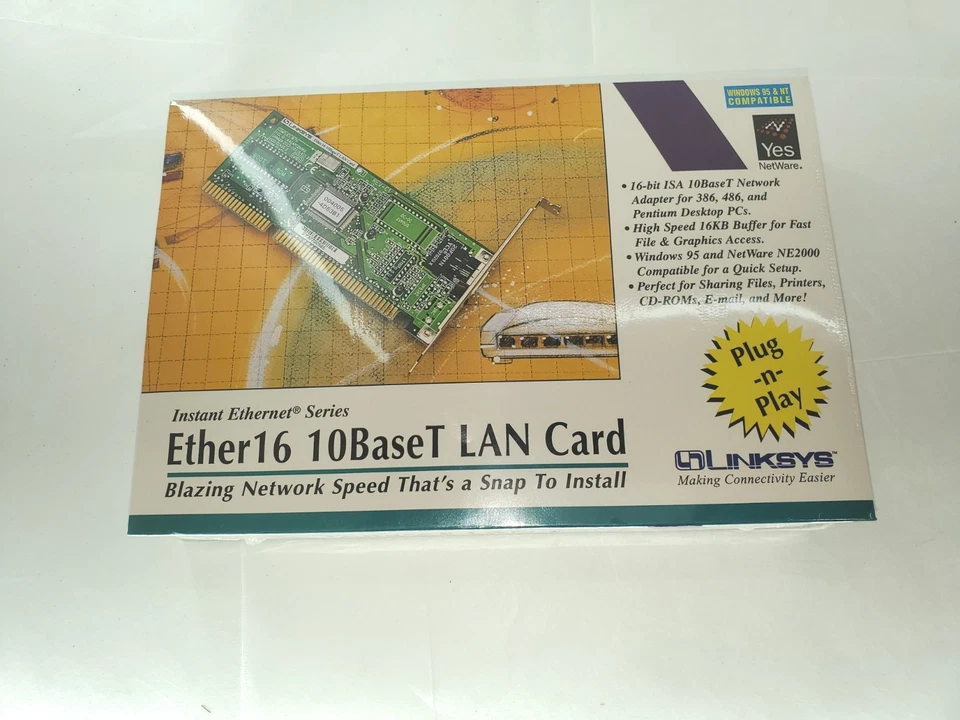 Linksys ISA NE2000 LNE2000T ETHER16 ethernet lan card NEW FACTORY BOX 10BT RJ45 - Image 3 of 4