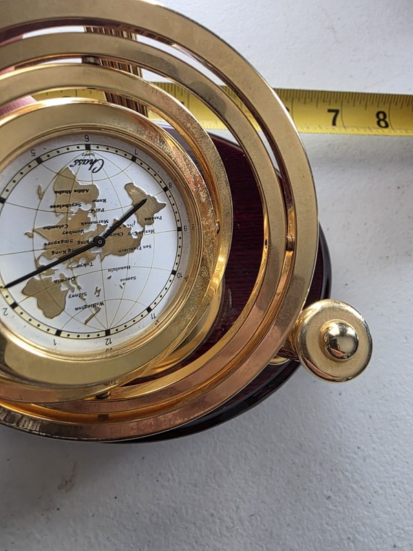 Gyroscopic Desk Clock - NFL Legends Invitational, World Map Face, Wooden Base