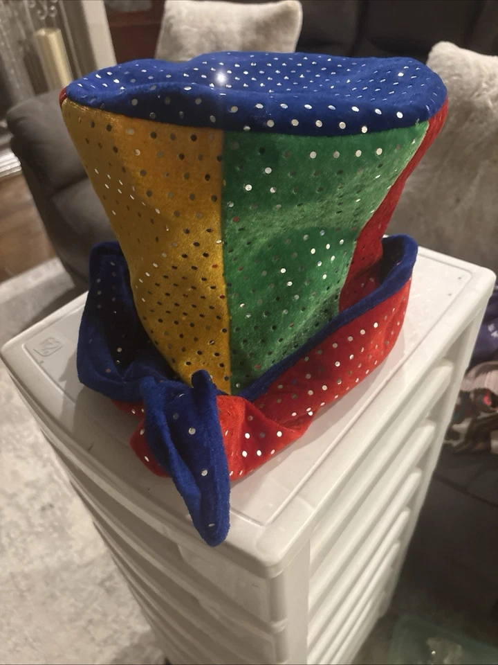 RED GREEN YELLOW BLUE WIDE BRIM PLUSH PARTYTOP HAT Halloween Costume Jester G27a - Image 3 of 4