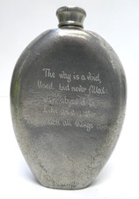 VINTAGE ROYAL SELANGOR PEWTER QUOTE EMBOSSED HIP FLASK