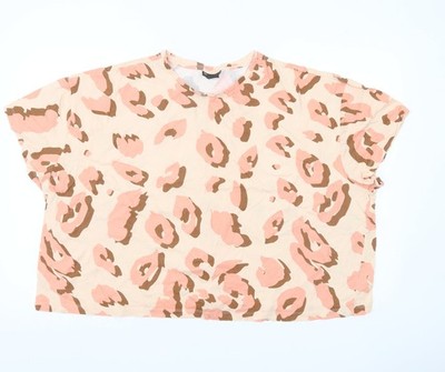 Asos Design Damen T-Shirt Beige Animal Print Baumwolle UK 22