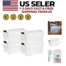 Sterilite Clear Plastic Storage Bins with Lids Stackable 70 Qt 4 Pack