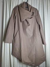 AllSaints City Monument Coat UK 6 Beige Wool Blend Waterfall Drape Asymmetric Ja
