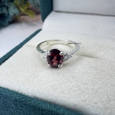 Natural Garnet Ring, Anniversary Ring, Three Stone Ring, 925 Sterling Silver