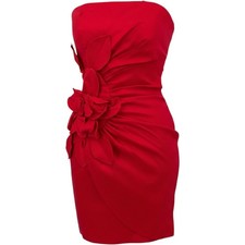 VTG Cache Dress Womens 4 Red Glam Strapless Mini 3D Floral Rosette Cocktail Y2K