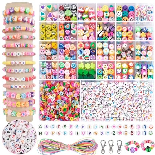 Perles à enfiler pour enfants et ateliers bijoux - Lot de 1800 pièces pastel