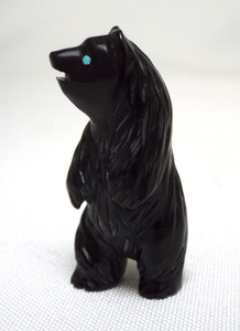 Zuni Fetish Carved Black Stone Standing Bear 7.3g Native American Animal Inlaid