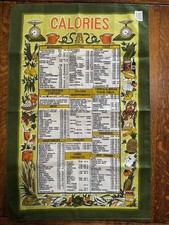 Vintage 1970s Calorie Chart Tea Towel, Irish Linen Blackstaff, Kitchen Kitsch