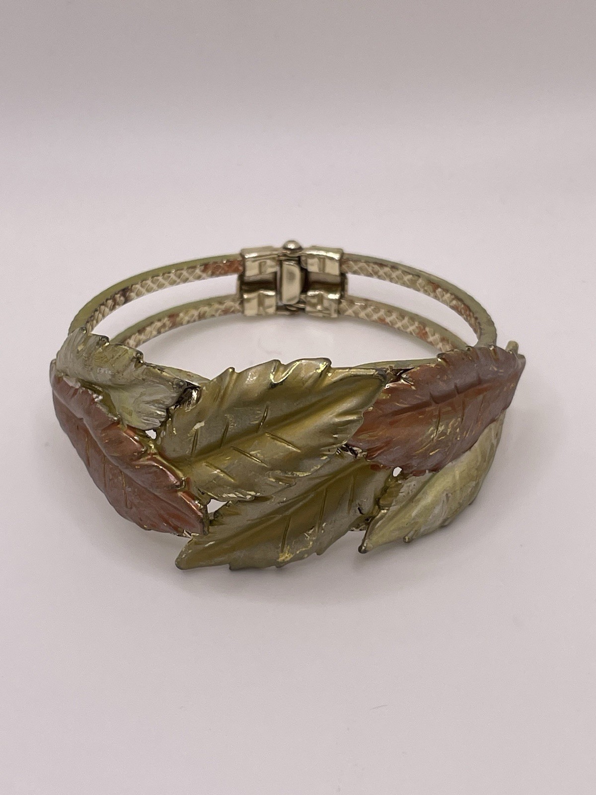 Oversized Solid Metal Leaf Hinged Cuff Bracelet B… - image 7