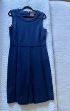 Tory Burch Dress Addis Sleeveless Navy Trim Front Kick Pleat Sz Medium