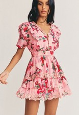 NWT LoveShackFancy Aldina Mini Dress in Pink Desert Small Silk Cotton