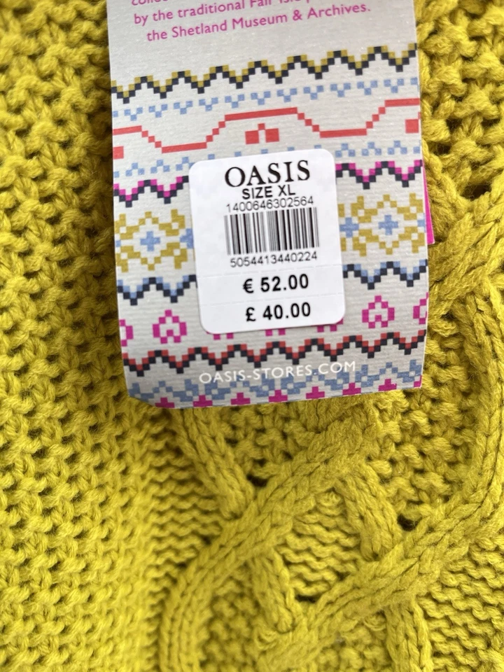 Oasis Chartreuse Cable Knit Roll Neck Long Sleeved Jumper Size XL Bnwt - Image 4 of 4