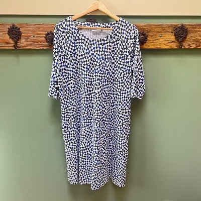 FOIL Womens Blue Geometric Mosaic Cotton Slub Knit Shift Dress with Pockets L
