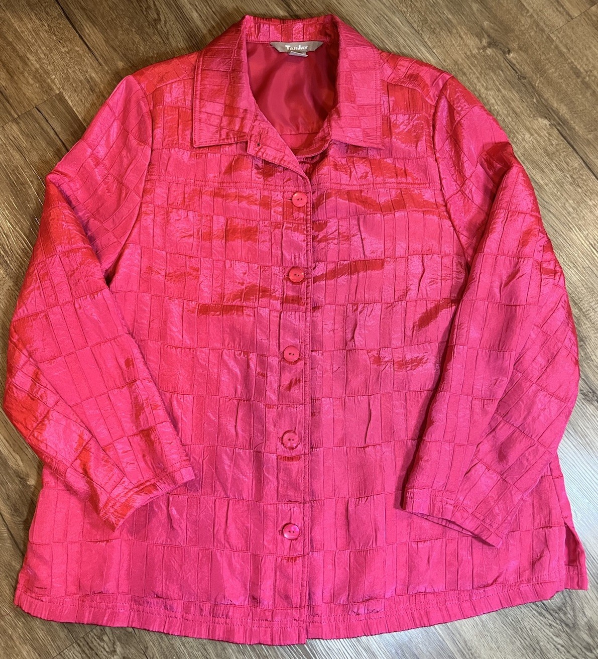 TanJay Pink Geometric Button-Up Collared Blouse L… - image 1