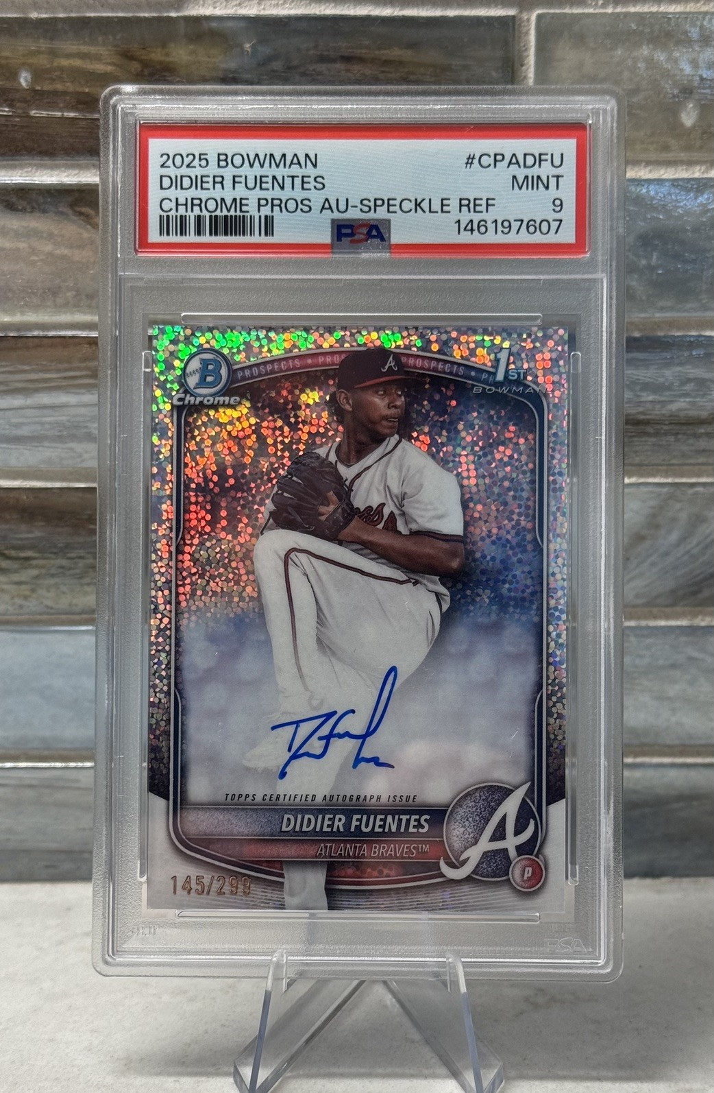 2025 Topps 1st Bowman Didier Fuentes Chrome Speckle Refractor Auto /299 PSA 9