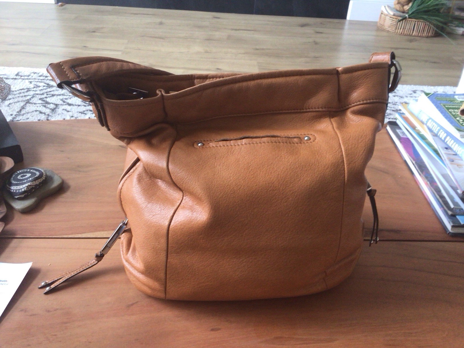 B Markowsky Soft Carmel Leather Drawstring Snap C… - image 12