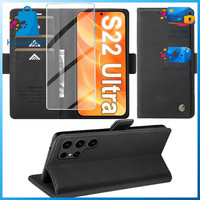 HandyhüLle Flip Case FüR Galaxy S22 Ultra 5G Leder Mit Standfunktion Kartenfach