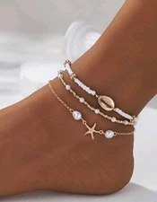 3 Piece Summer Anklet Set Sexy  Starfish Seashell Uk Seller Fast Free Post 