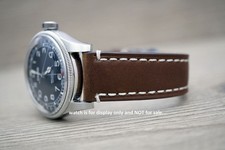 22mm Brown Leather Watch Strap White Stitched For Oris Big Crown Watch