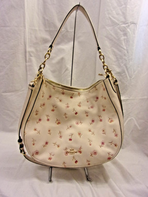 Coach Pebble Leather White Pink flower  Convertible  Handbag Shoulder bag Lovely