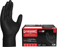 GLOVEWORKS Black Nitrile Gloves 6 Mil, Disposable, Raised Diamond Texture, Latex