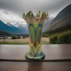 VINTAGE Fenton Emerald Green Carnival Glass Diamond & Rib swung vase 7.5”