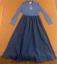 Lou & Up Womens Size Large Blue Long Sleeve Pointelle Polo Maxi Dress NWT