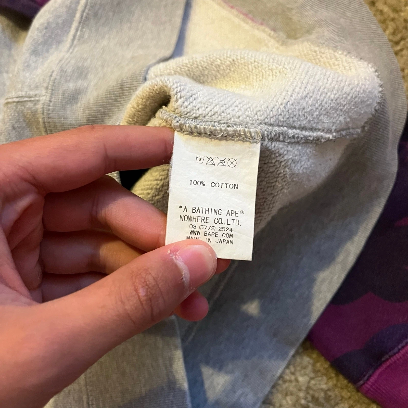 A BATHING APE (BAPE) Autentica felpa con cappuccio e zip intera mimetica viola Bape anni 2000 XS