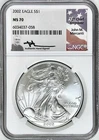 2002 AMERICAN SILVER EAGLE NGC MS70 JOHN MERCANTI SIGNED BEAUTIFUL COIN LOW POP
