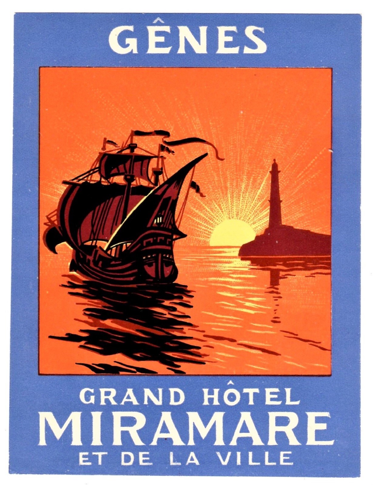 Vintage Italy Genoa Grand Hotel Miramare & De La Ville Luggage Tag-image