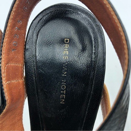 Dries Van Noten Ankle Strap Heeled Sandal Women's Sz 37/7 Leather Two Tone - Picture 4 of 8