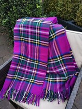 100% Lambswool Blanket with fringe, Purple Stewart Tartan, 165cm x 130cm
