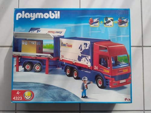 4323 PLAYMOBIL VILLE : Routier/camion remorque porte centenaire euro Trans "2007