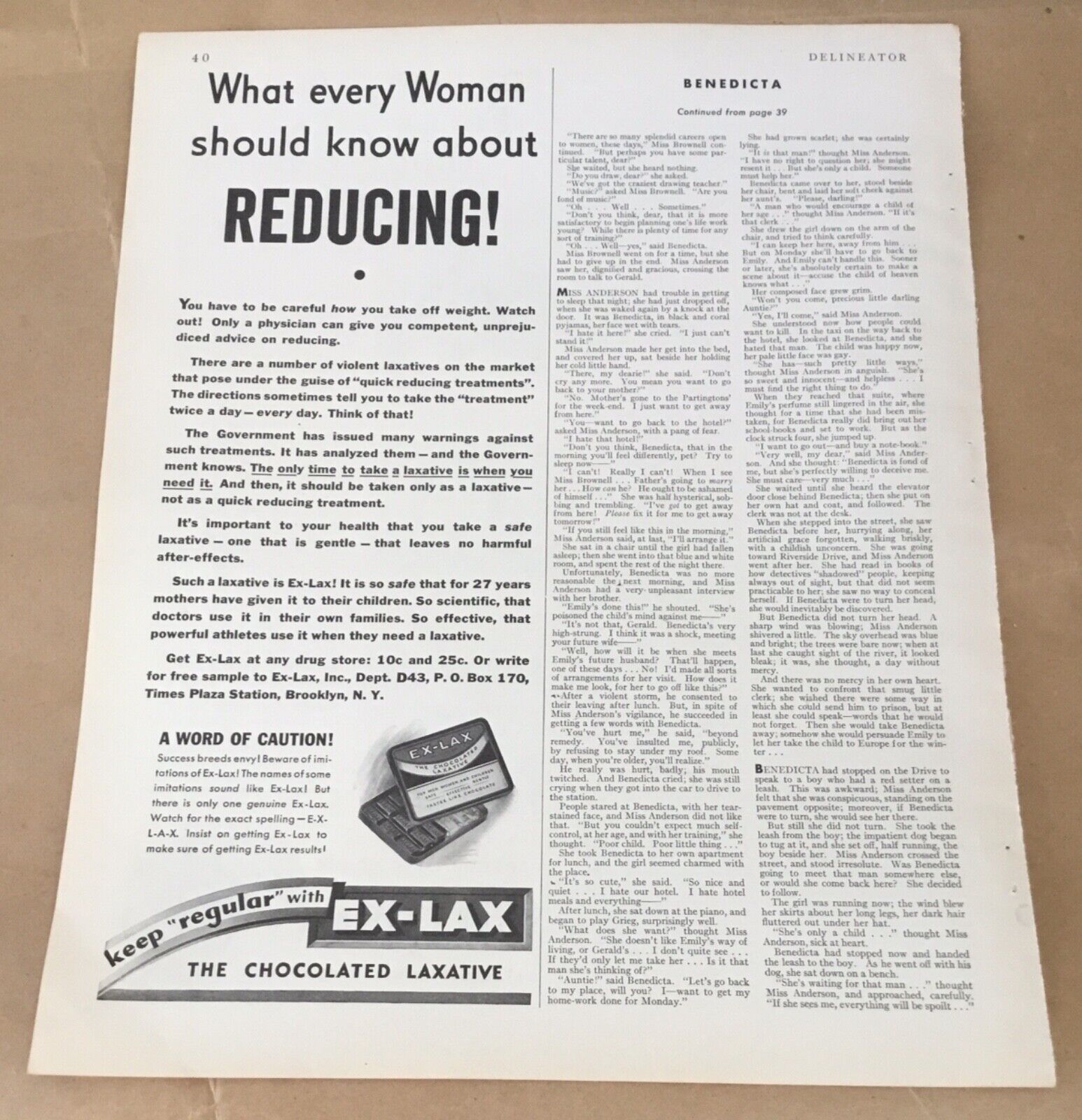 Ex Lax print ad 1933 orig vintage 30s art women's health diet fad reducing