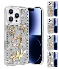 For Apple iPhone 16 PRO Design Diamond Rhinestone Impact Shock Proof Cover Case