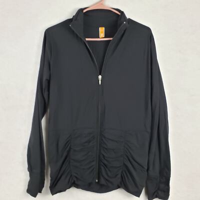 Lucy L Full Zip Performance Athletic Jacket Solid Black Lightweight Scrunch