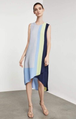 NEW BCBG MAXAZRIA  ADELEINE COLOR BLOCK ASMMETRICAL DRESSS SGF63E15/L390A SIZE M