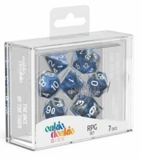 Oakie Doakie GemiDice Liquid Steel Blue-Silver w/white DICE SET DnD RPG