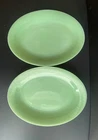 2 PCs Fire King Green Jadeite Jadite 9"x12" Jane Ray Oval Serving Platter Tray