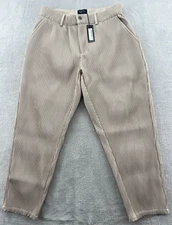 Boohoo Man Pants Mens Medium Tan Ribbed Rubber Chinos ELASTIC WAIST TAPERED FIT