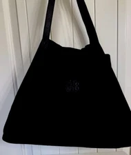 Mark and Graham Black Suede Leather Boho Bag Monogramed