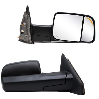 Pair Tow Mirrors for 2002-08 Dodge Ram 1500 03-09 2500 Power Heated Arrow Lamp