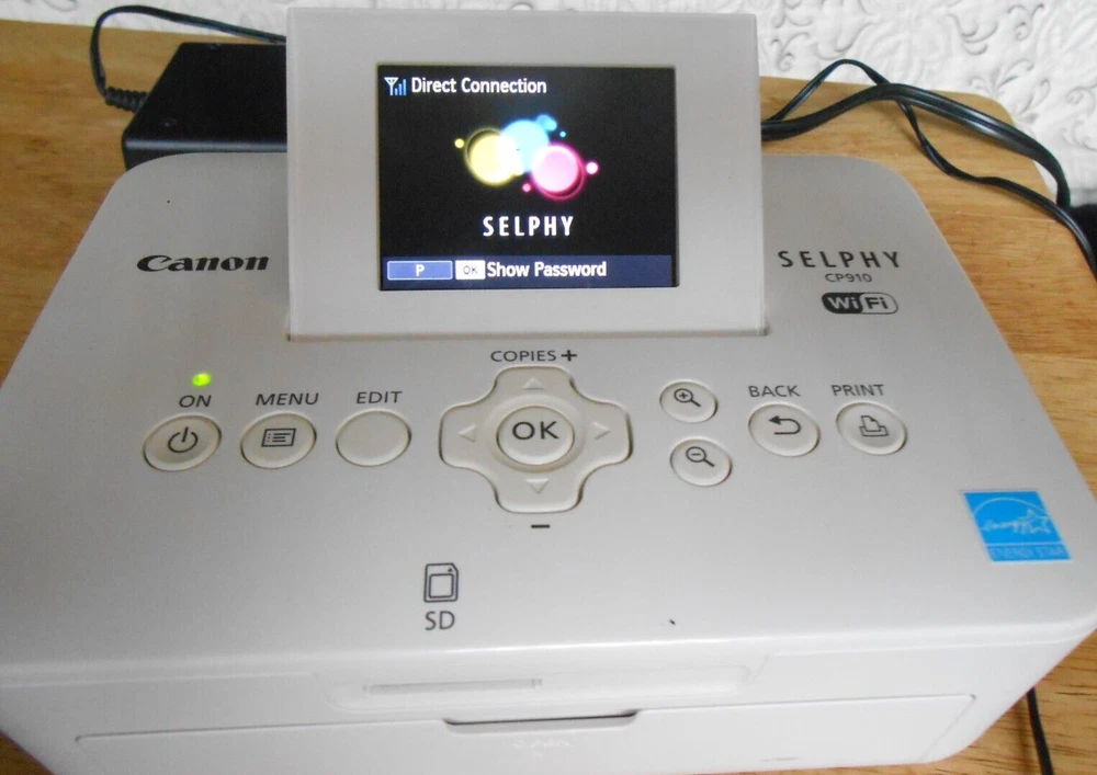Cannon CP910 White Selphy Photo Printer with WiFi and Power Adapter