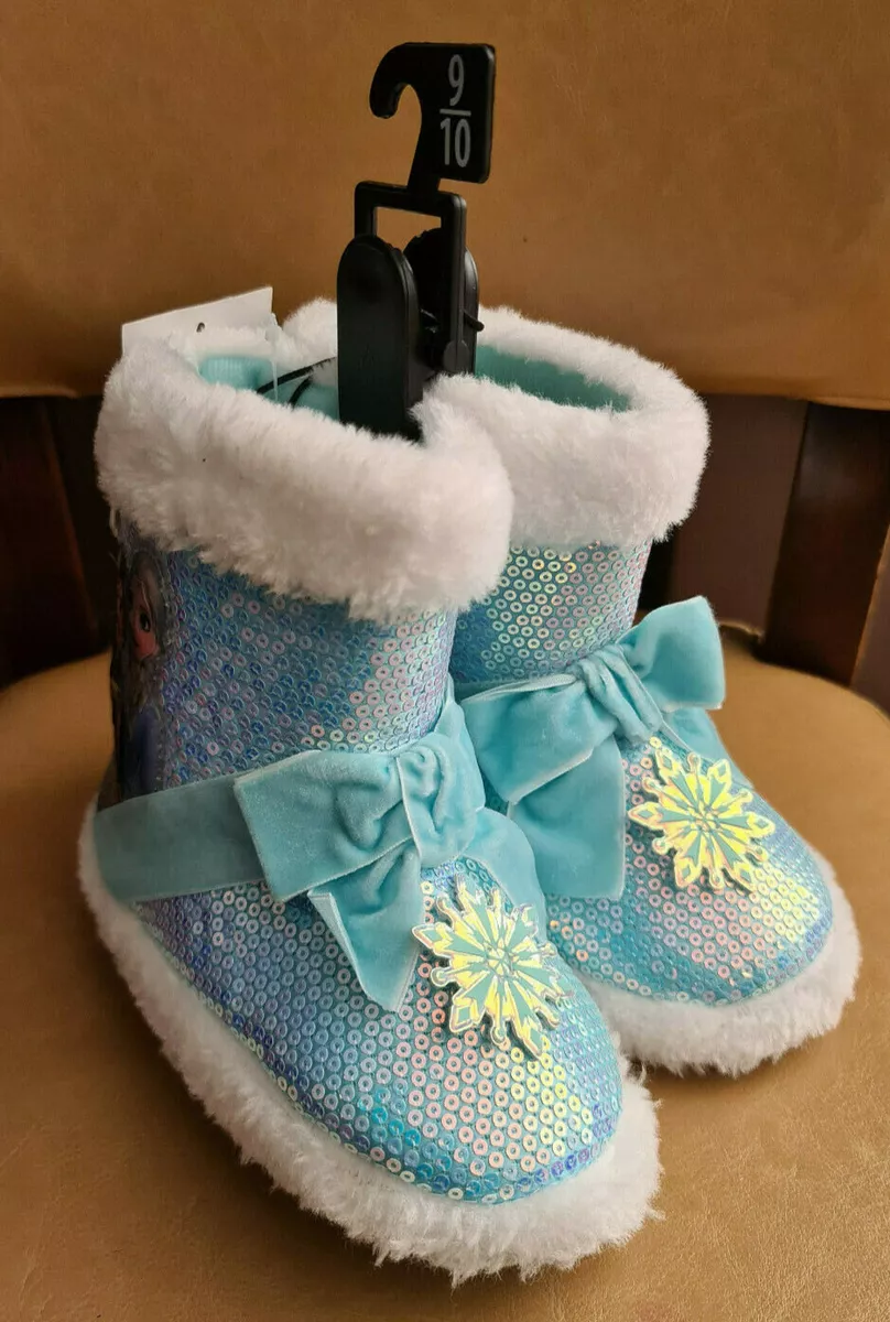 Disney Frozen II Anna Elsa Girls Slipper Boots 9 10 Glitter Blue Snowflake NEW