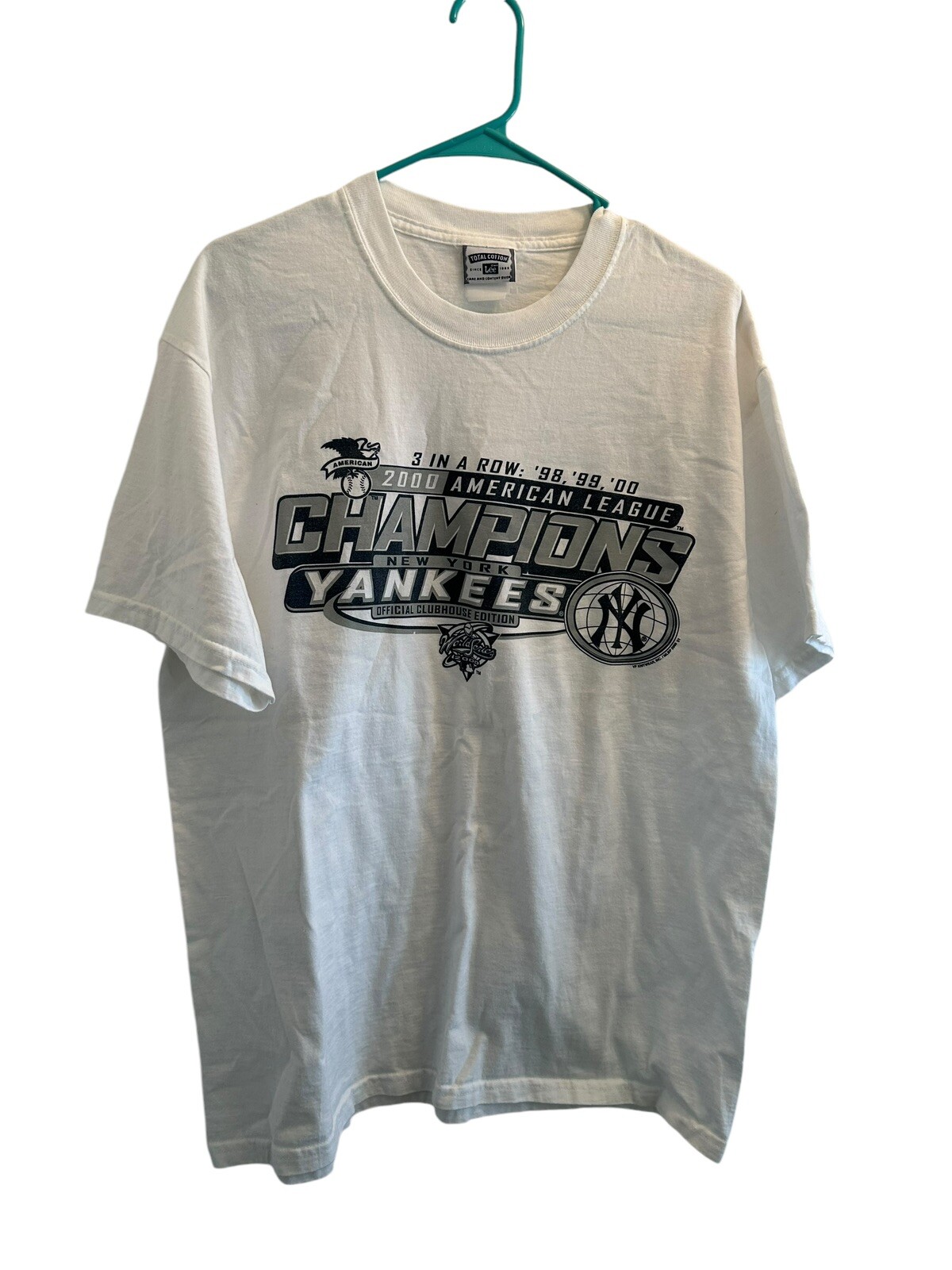 Y2K New York Yankees 3 in fila American League Champions Lee etichetta misura XL
