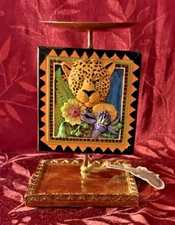 Marsha McCarthy Cheetah #7563 Amazonia Candle Holder 7.25” Tall Resin Metal