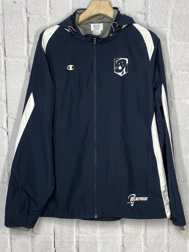 Champion USA Lacrosse Team Issued Jacket Adult XL Navy Blue Packable Hood Rare