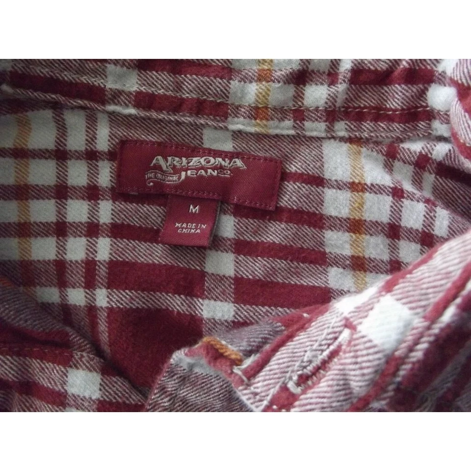 Camisa de franela Arizona Jean Co para hombre talla mediana roja blanca dorada a cuadros con botones Foto 3 de 4