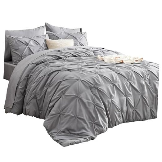 Comforter Set Grey - Bed in a Bag Size 7 Pieces, Pintuck Queen 01 - Grey-image